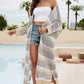 BELLA ROAD Striped Open Front Side Slit Duster Cover Up at Bella Road