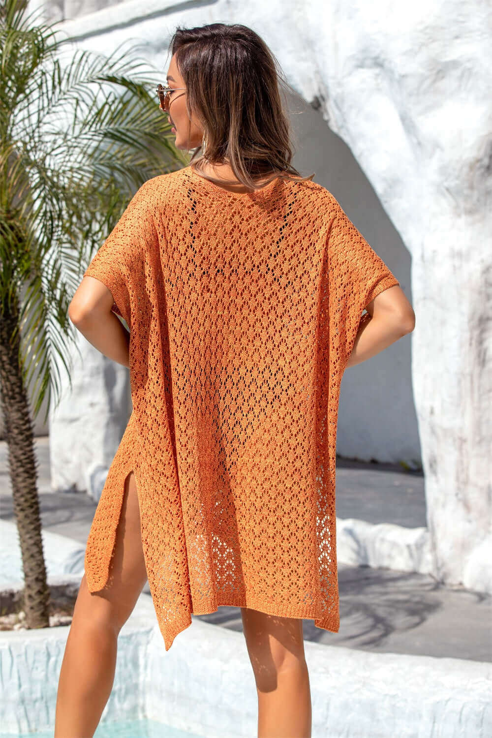 BELLA ROAD Openwork Slit Scoop Neck Cover Up at Bella Road