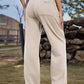 Back view of Bella Road High Waist Cargo Straight Jeans in beige, featuring spacious pocket and relaxed fit.