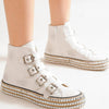 Beast Fashion Multi-Buckle Straps Studded Platform Sneakers - White