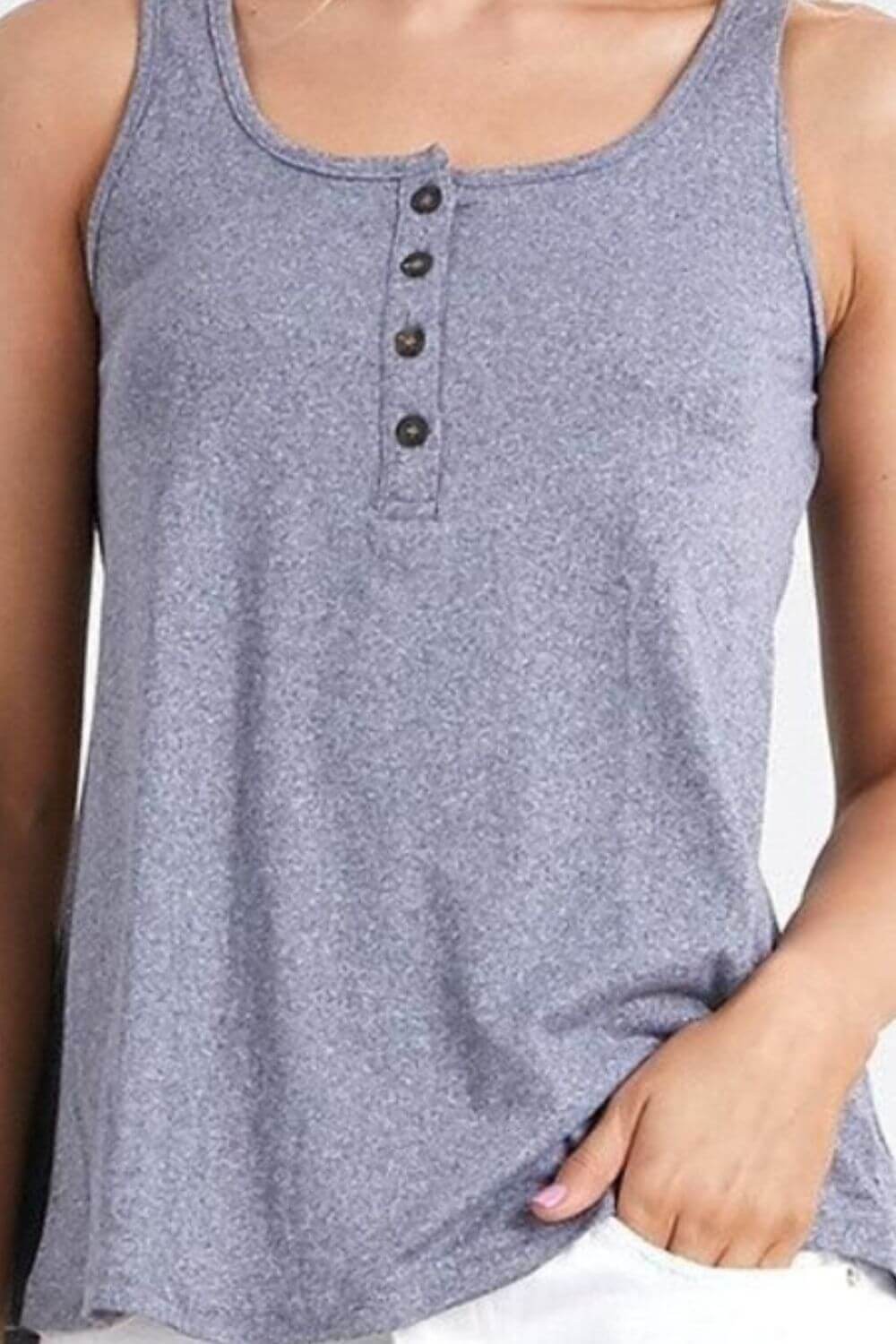 NINEXIS Square Neck Half Button Tank at Bella Road