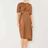 Pleated Dolman Sleeve Dress - Brown Khaki