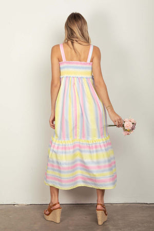 VERY J Striped Woven Smocked Midi Cami Dress at Bella Road