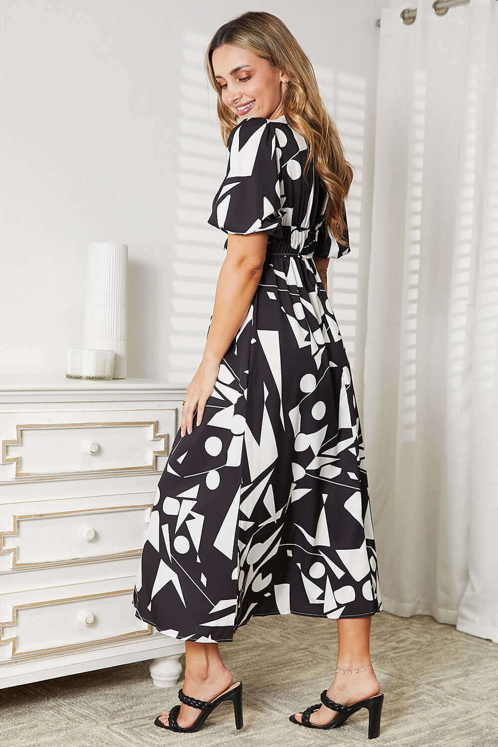 DOUBLE TAKE Printed Surplice Balloon Sleeve Dress at Bella Road