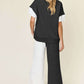 DOUBLE TAKE Full Size Texture Contrast T-Shirt and Wide Leg Pants Set at Bella Road