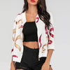 Printed Zip-Up Three-Quarter Sleeve Bomber Jacket - White