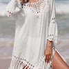 Cutout Fringe Scoop Neck Cover-Up - White