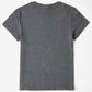 Back view of a gray round neck short sleeve t-shirt made of 100% polyester, slightly stretchy, basic style.