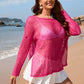 BELLA ROAD Openwork Slit Boat Neck Long Sleeve Cover-Up at Bella Road