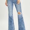 RISEN High Rise Distressed Flare Jeans - Acid Medium