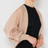 Rib Pleated Puff Sleeve Bolero Cardigan - Beige