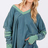 Mineral Wash Side Slit Contrast Top - Teal