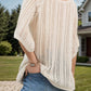 Bella Road Swim Openwork Round Neck Cover-Up in sheer knit, perfect for summer days, paired with denim shorts.