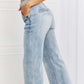 High-waisted Luisa Wide Flare Jeans with functional pockets and button fly closure, perfect casual Risen Jeans for all body types.