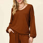 DOUBLE TAKE Full Size Texture V-Neck Long Sleeve T-Shirt and Shorts Set at Bella Road