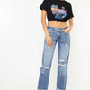 Kancan Mid Rise Distressed Straight Jeans | Petite - Light