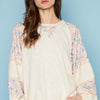 Round Neck Balloon Floral Long Sleeve Top - Cream Multi