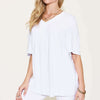 V-Neck Drop Shoulder T-Shirt and Shorts Set | Full Size - White