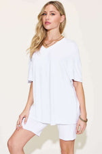 BASIC BAE Full Size V-Neck Drop Shoulder T-Shirt and Shorts Set at Bella Road