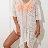 Openwork V-Neck Half Sleeve Cover-Up - Ivory