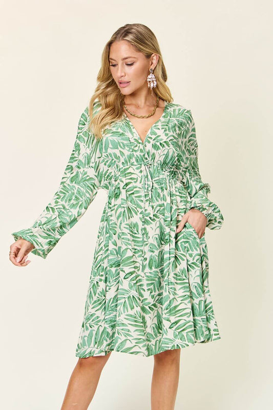 DOUBLE TAKE Full Size Printed Ruched Balloon Sleeve Dress at Bella Road
