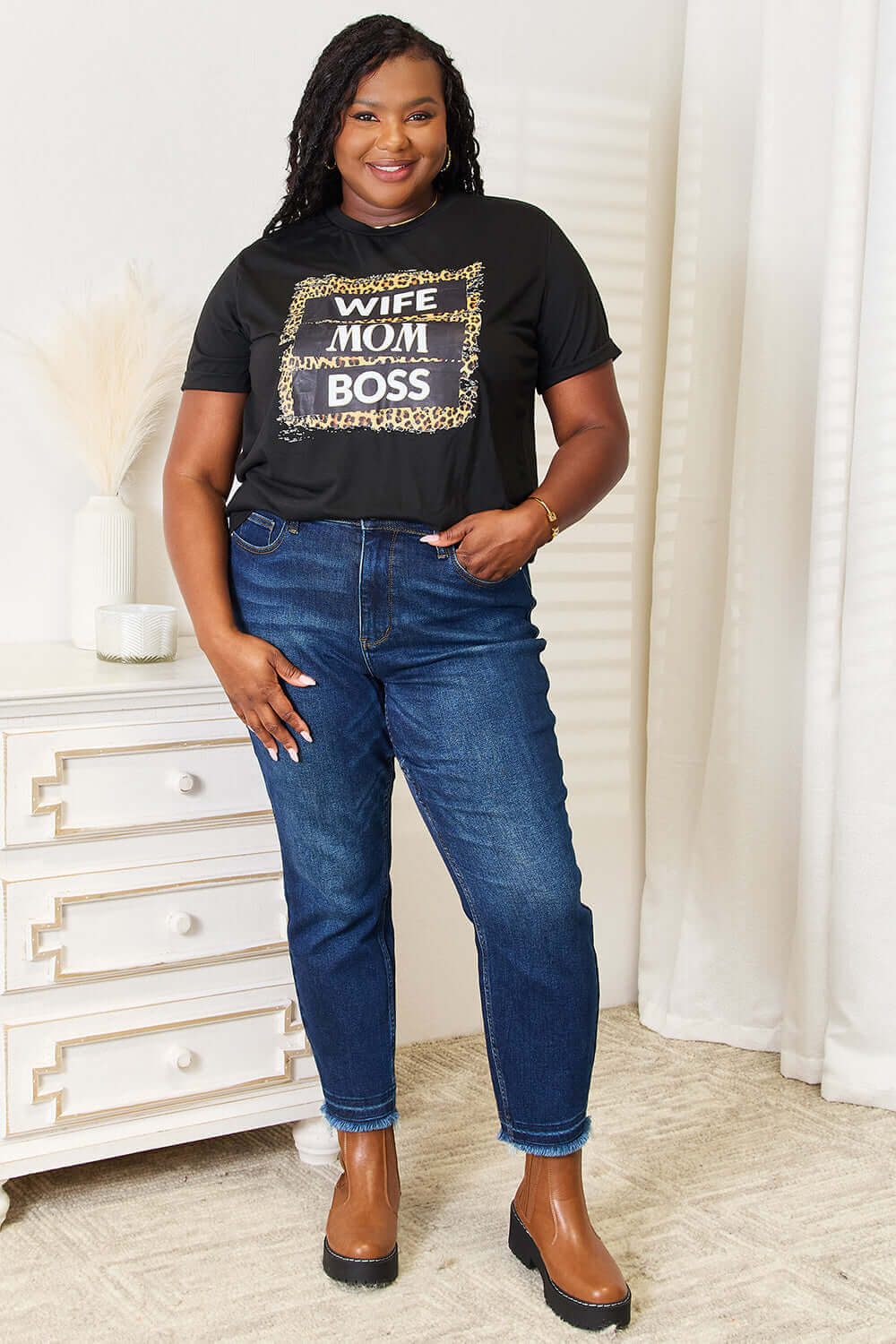 SIMPLY LOVE WIFE MOM BOSS Leopard Graphic T-Shirt at Bella Road