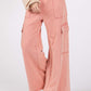 Knit Terry Mineral Wash Wide Leg Pants in pink with a cozy fit and trendy design, perfect for lounging or running errands in style.