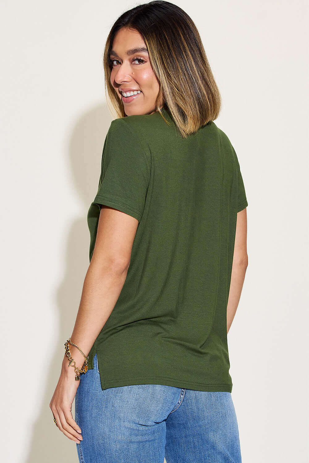 BASIC BAE Full Size V-Neck High-Low T-Shirt at Bella Road