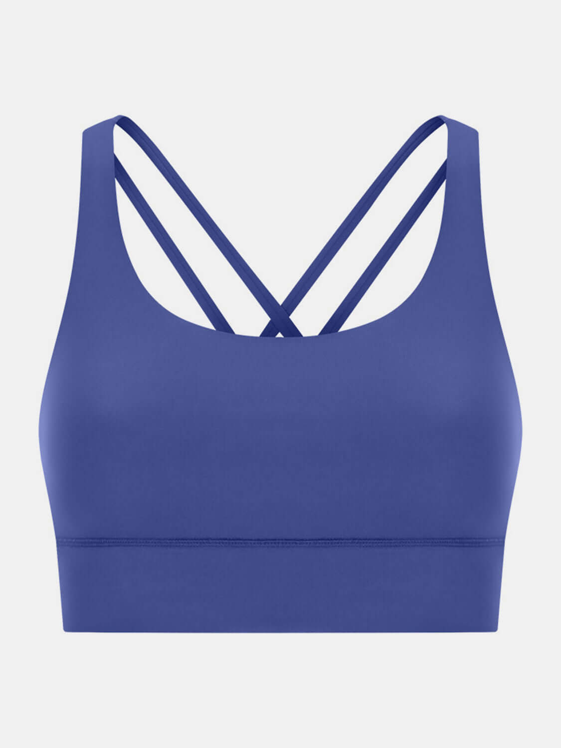 Stylish blue crisscross scoop neck active tank top perfect for workouts and comfortable movement.