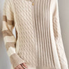 Bella Road Cable-Knit Color Block Round Neck Sweater - Tan