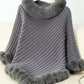 Cozy Bella Road fuzzy trim poncho in gray with unique texture and three-quarter sleeves, perfect for chilly days.