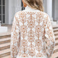 Woman wearing Angel Wings Flower Turtleneck Long Sleeve Sweater with floral design, back view