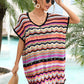 BELLA ROAD Rainbow Stripe Scalloped V-Neck Cover-Up Dress at Bella Road