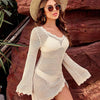 Drawstring Backless Round Neck Long Sleeve Cover Up - Tan