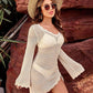 Drawstring Backless Round Neck Long Sleeve Cover Up