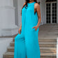 DOUBLE TAKE Full Size Tie Back Cutout Sleeveless Jumpsuit at Bella Road