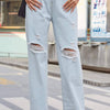 Baeful Distressed Straight Leg Jeans with Pockets - Light