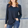 V-Neck Long Sleeve Top - Dark Blue