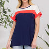 Color Block Round Neck Short Sleeve T-Shirt | Full Size - Navy