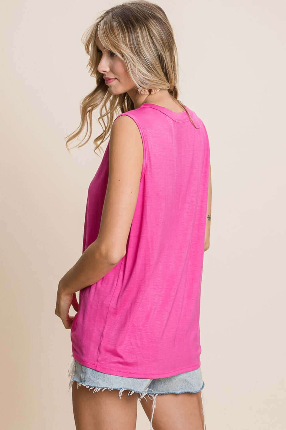 BIBI Cutout Round Neck Sleeveless Top at Bella Road