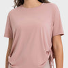 Millennia Drawstring Round Neck Short Sleeve Active T-Shirt - Dusty Pink