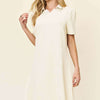 Texture Collared Neck Short Sleeve Dress | Full Size - Cream