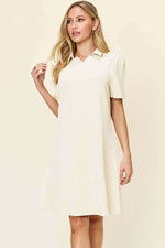 DOUBLE TAKE Full Size Texture Collared Neck Short Sleeve Dress at Bella Road