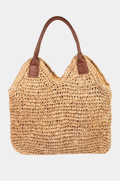 FAME Straw Braided Faux Leather Strap Shoulder Bag at Bella Road