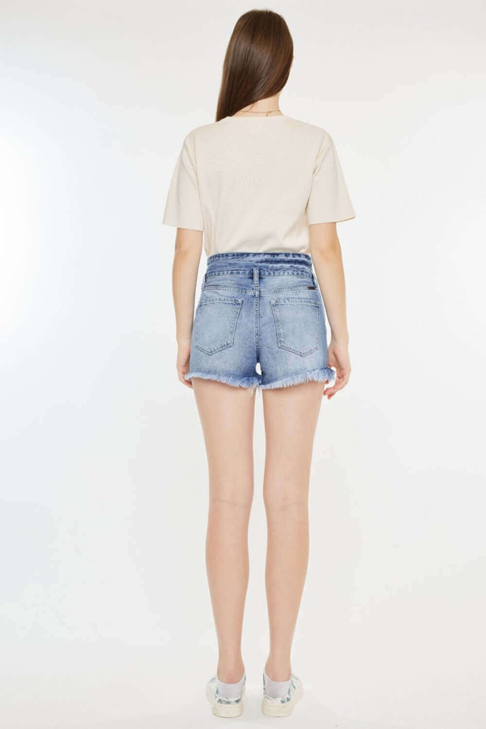 KANCAN High Rise Frayed Hem Denim Shorts at Bella Road