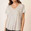 Striped V-Neck Short Sleeve T-Shirt - Ivory/black