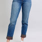 Judy Blue plaid print cuff straight leg jeans with pockets, style and comfort for everyday wear.