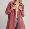 Umgee Raw Hem Button Down Denim Jacket with Chest Pockets - Wine