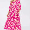 Floral Round Neck Ruffle Hem Dress | Full Size - FUCHSIA