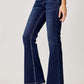 RISEN full size low rise flare jeans with retro styling and flattering silhouette in dark wash, perfect for any casual or dressy look.